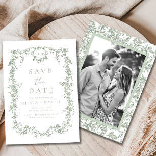 Victoriaans Bloemsalie Groene Foto Franse bruiloft Save The Date