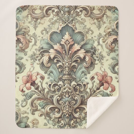 Victoriaans Bloemschaafpatroon Sherpa Deken (Voorkant)