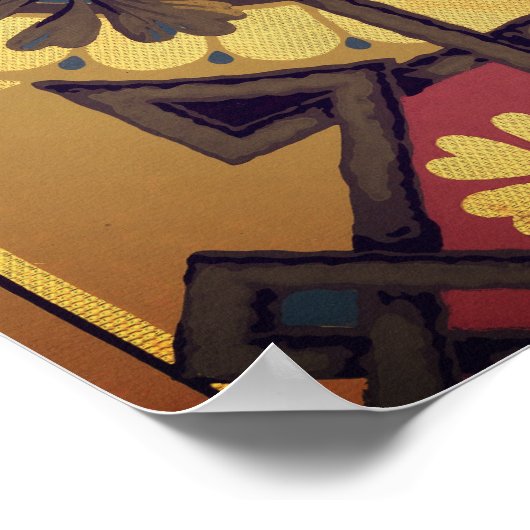 Victoriaans bloemsierkunst en ambachten rood blauw poster (Hoek)