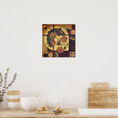 Victoriaans bloemsierkunst en ambachten rood blauw poster (Keuken)