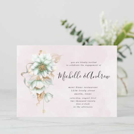 Victoriaans blozend roze verloving kaart (Staand voorkant)