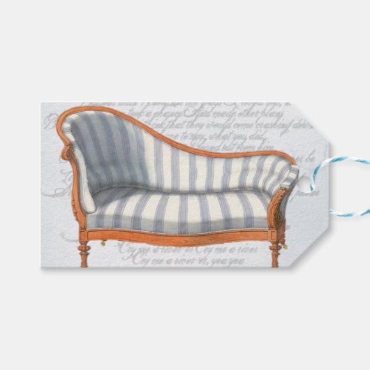 Victoriaans Blue Stripe Chaise Lounge Gift Labels Cadeaulabel (Voorkant (Horizontaal))