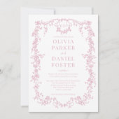 Victoriaans Blush Pink All in One Wedding Monogram Kaart (Voorkant)