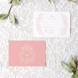 Victoriaans Blush Pink Wedding RSVP Kaart