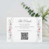 Victoriaans Blush Roze Bloemen Huwelijkswebsite QR Informatiekaartje (Staand voorkant)