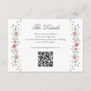 Victoriaans Blush Roze Bloemen Huwelijkswebsite QR Informatiekaartje