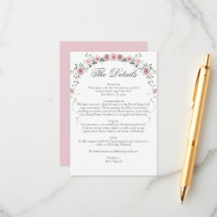 Victoriaans Blush Roze Bloemen Wijnstok Wedding De Informatiekaartje