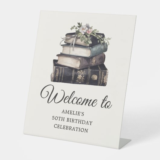 Victoriaans Boek Verjaardag Welkom Reclamebord Met Voetstuk (Voorkant)