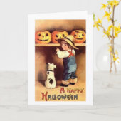 Victoriaans boerenjongen en Halloween-kaart Kaart (Gele Bloem)