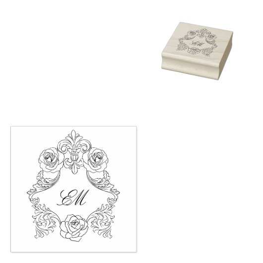 Victoriaans Botanische krans Rococo Crest Monogram Rubberstempel (Gestempeld)