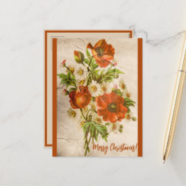  Victoriaans botanische rode papaver Feestdagenkaart