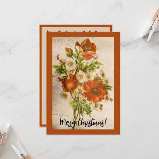 Victoriaans botanische rode papaver Kaart (Voorkant / Achterkant in situ)