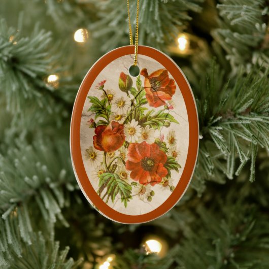  Victoriaans botanische rode papaver Keramisch Ornament (Boom)