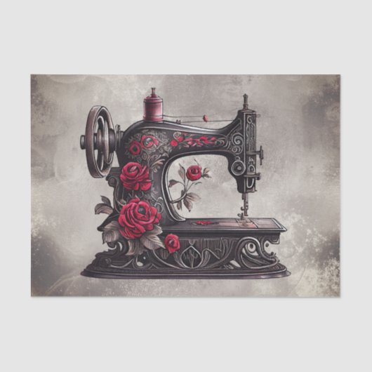 Victoriaans Boudoir | Antiek gouden naaimachine Tissuepapier (Voorkant)