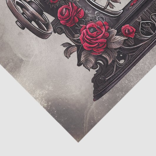 Victoriaans Boudoir | Antiek gouden naaimachine Tissuepapier (Detail)