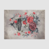 Victoriaans Boudoir | Antiek vogelkooi en rode roz Tissuepapier (Voorkant)