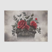 Victoriaans Boudoir | Oude haarkam met rode rozen Tissuepapier (Voorkant)