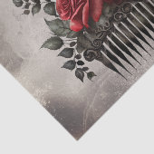 Victoriaans Boudoir | Oude haarkam met rode rozen Tissuepapier (Detail)