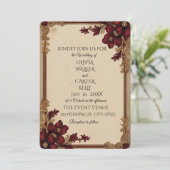 Victoriaans Bourgogne Deep Red Floral Kaart (Staand voorkant)