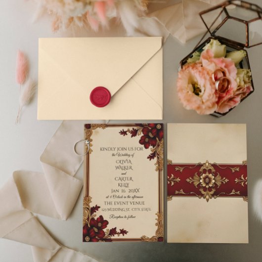 Victoriaans Bourgogne Deep Red Floral Kaart