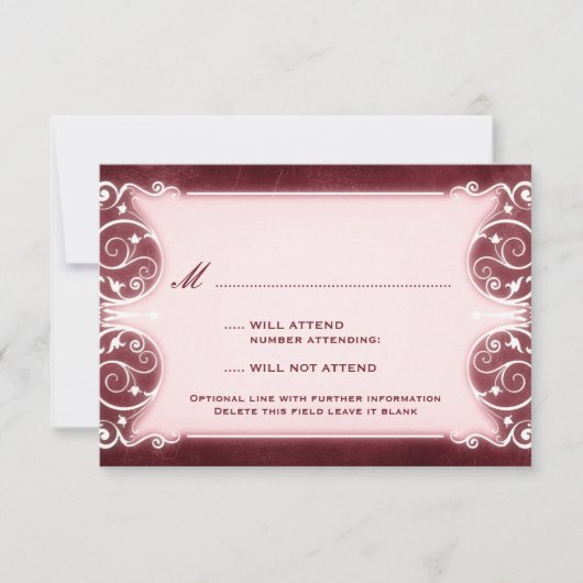 Victoriaans: Bourgogne & witte RSVP Kaartje (Voorkant)