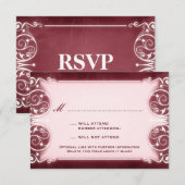 Victoriaans: Bourgogne & witte RSVP Kaartje (Voorkant / Achterkant)