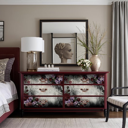 Victoriaans Bourgondische Roos Script Decoupage Cr Tissuepapier