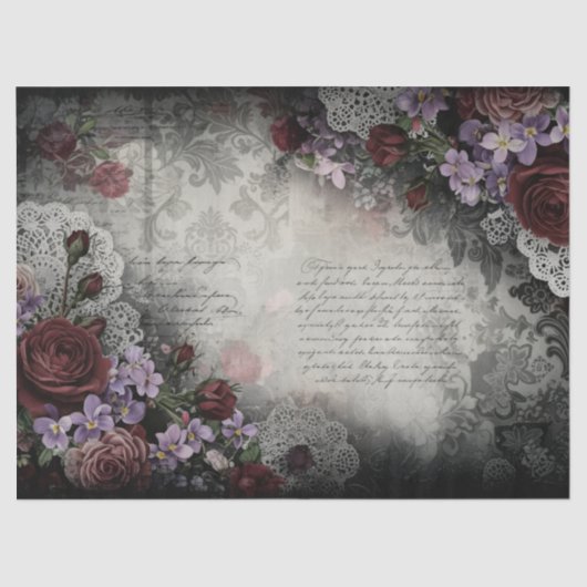 Victoriaans Bourgondische Roos Script Decoupage Cr Tissuepapier (Voorkant)