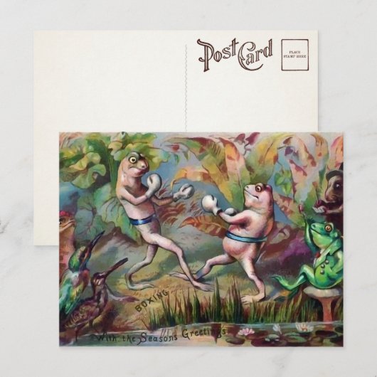 Victoriaans Boxing Frogs kerst Briefkaart (Voorkant / Achterkant)