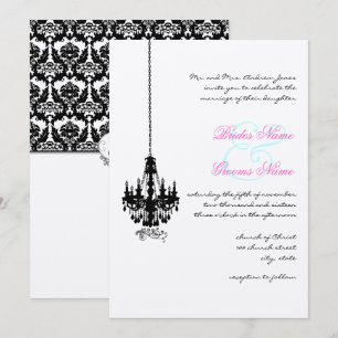 Victoriaans brandweer Chandelier Damask Wedding Kaart