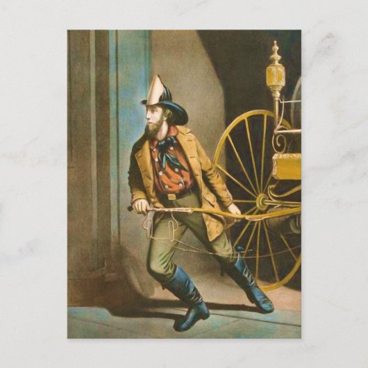 Victoriaans brandweerman 2 "De Amerikaanse vuurman Briefkaart (Voorkant)