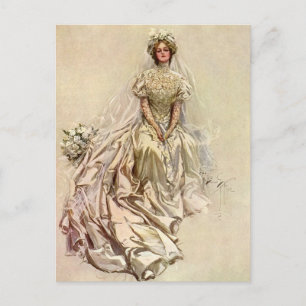  Victoriaans Bride, Antiek Bridal Portret Briefkaart