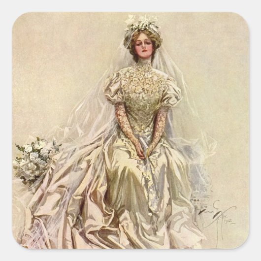 Victoriaans Bride, Antiek Bridal Portret Vierkante Sticker (Voorkant)
