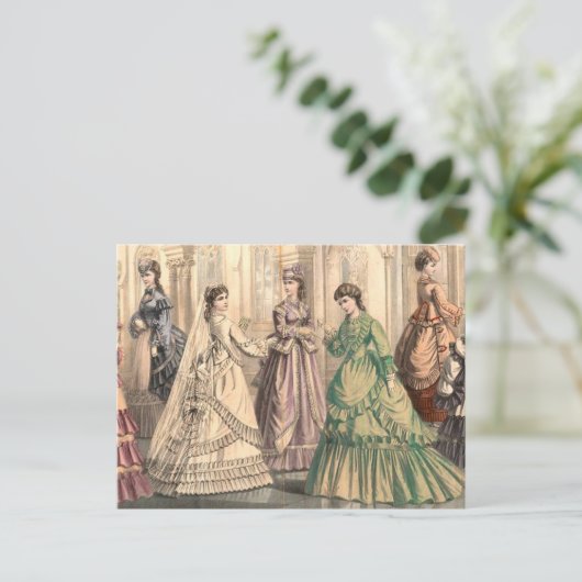 Victoriaans bride en begeleidende personen briefkaart (Staand voorkant)