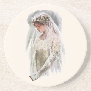 Victoriaans Bride met bijbelse Harrison Fisher Zandsteen Onderzetter