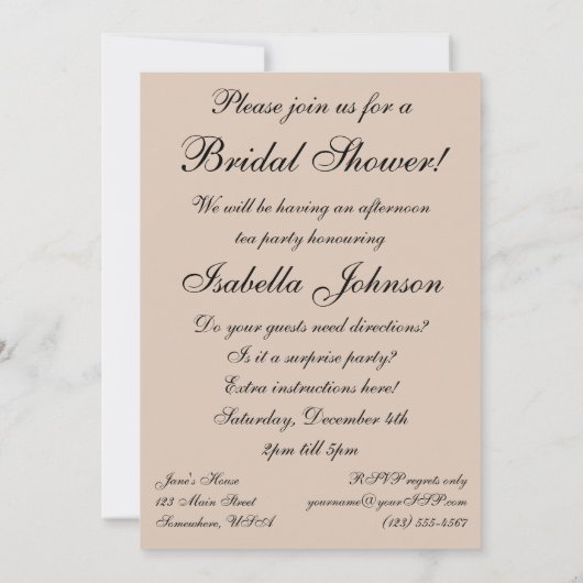 Victoriaans Bride, Vrijgezellenfeest Tea Party Kaart (Achterkant)