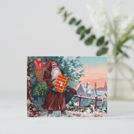 Victoriaans Briefkaart van de Kerstman (Staand voorkant)