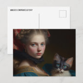 Victoriaans BRIEFKAART VAN MEISJE EN KAT (Voorkant / Achterkant)