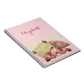 Victoriaans Briefkaart, ventilator, Roos, kant doi Notitieboek (Rechterzijde)