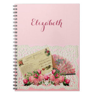 Victoriaans Briefkaart, ventilator, Roos, kant doi Notitieboek