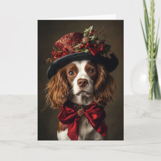Victoriaans Brittany Spaniel Kerstmis Feestdagen Kaart (Voorkant)