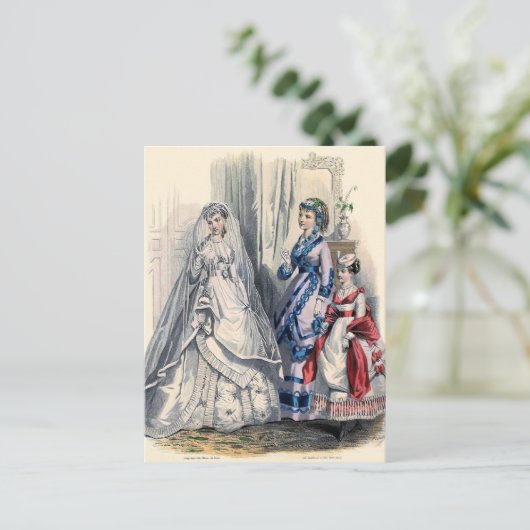 Victoriaans bruid en dienstmeisjes van eer briefkaart (Staand voorkant)