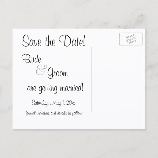 Victoriaans bruidbruid en bruidegom sparen de Datu Aankondigingskaart (Achterkant)