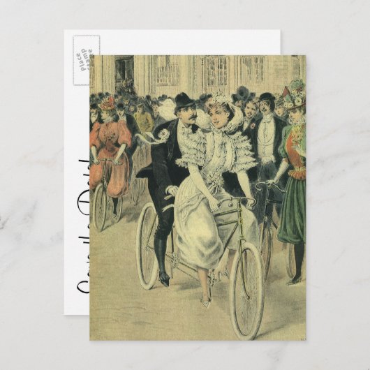 Victoriaans bruidbruid en bruidegom sparen de Datu Aankondigingskaart (Voorkant / Achterkant)