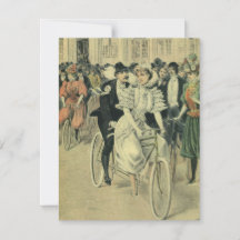 Victoriaans bruidspaar pasgetrouwd op de fiets