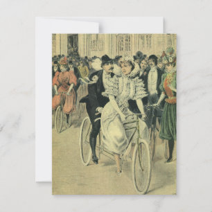Victoriaans bruidspaar pasgetrouwd op de fiets kaart