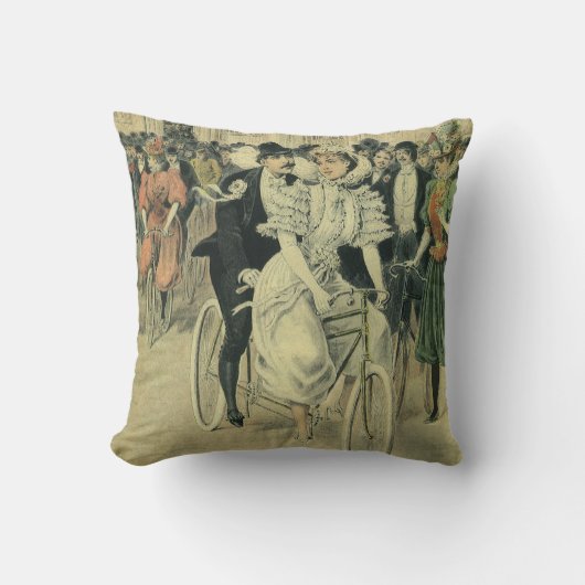 Victoriaans bruidspaar pasgetrouwd op tandem kussen (Voorkant)