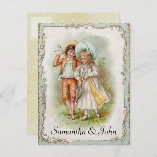Victoriaans bruiloft Bewaar de datum Aankondigingskaart (Voorkant / Achterkant)