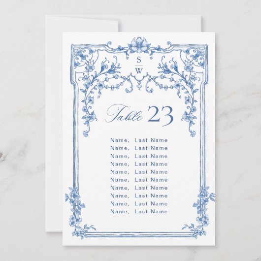 Victoriaans bruiloft Blauwe Zitting Chart Kaart (Achterkant)