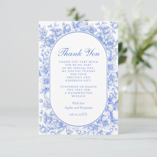 Victoriaans bruiloft Bloemen Iets blauw Bedankkaart (Staand voorkant)